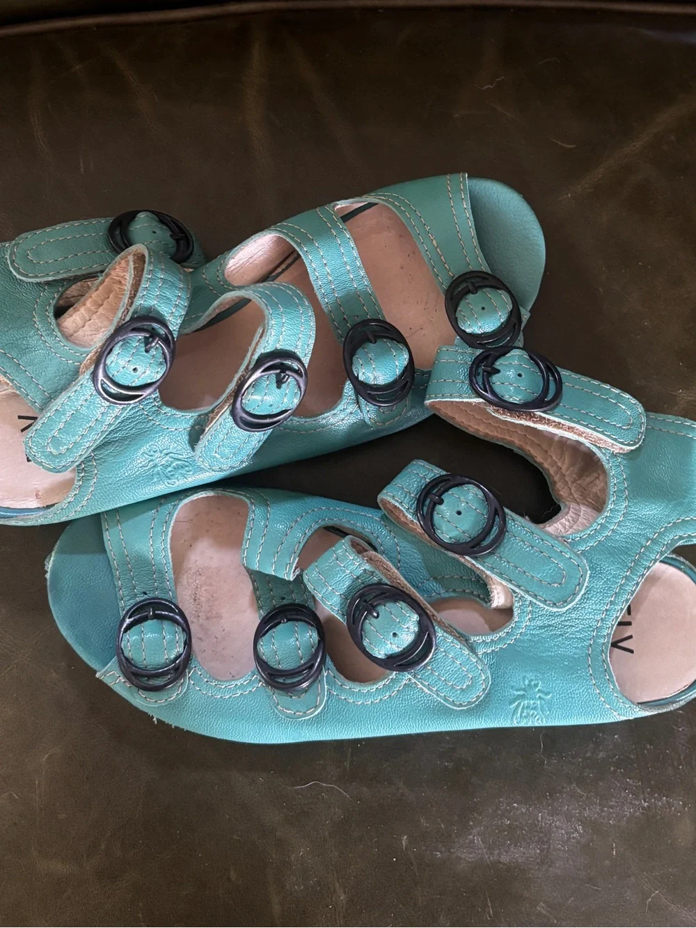 Fly London Teal Leather Open-Toe Buckle Sandals - Picture 6 of 6